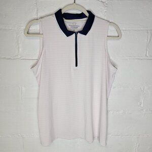 Vineyard Vines Women's Medium Sleeveless Shirt Top 1/4 Zip White Pink Striped